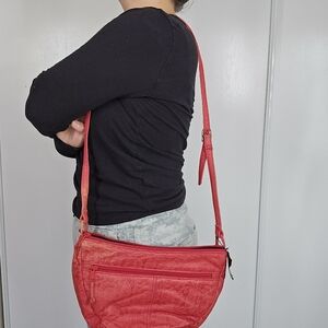 Stone Mountain Vintage Red Genuine Leather Floral Embossed Crossbody Vintage